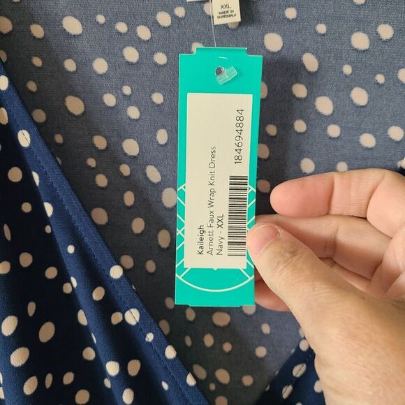 Wrap Polka Dot Short Woman Dress XXL NEW 90s Retro Stretch Blue‎ White Career - Picture 8 of 12